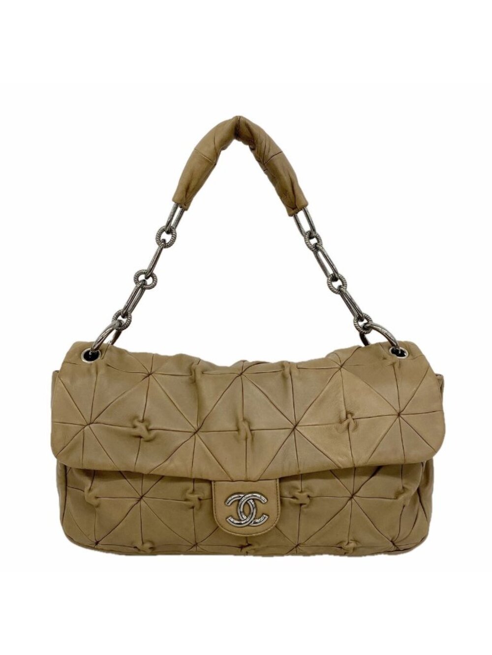 Chanel Shoulder Bag Accordion Flap Lambskin Brown Silver